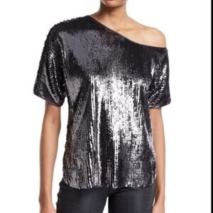 Amanda Uprichard Scotty one shoulder sequin top. Medium silver